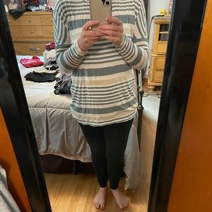 Beige blue and white top dolman sleeve